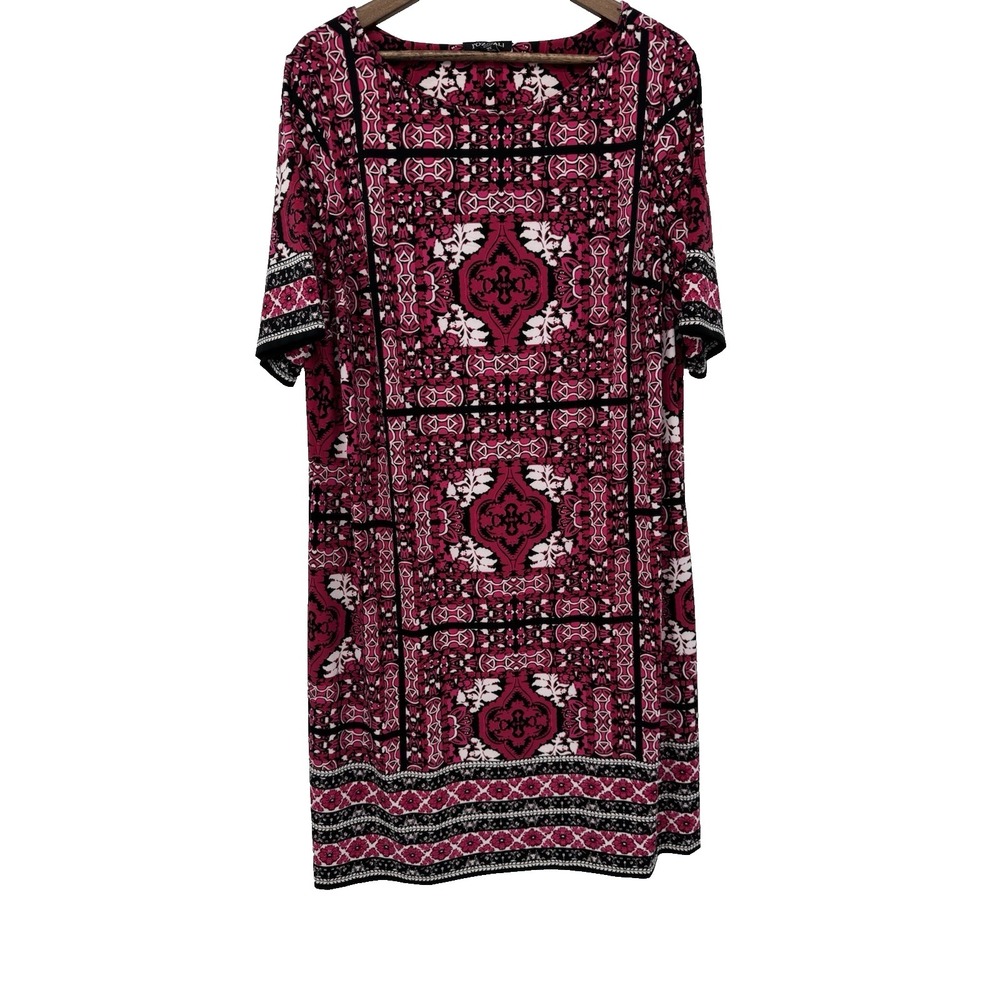 Roz & Ali 2X Geometric Short Sleeve‎ Stretch Dress liquid knit quality thick